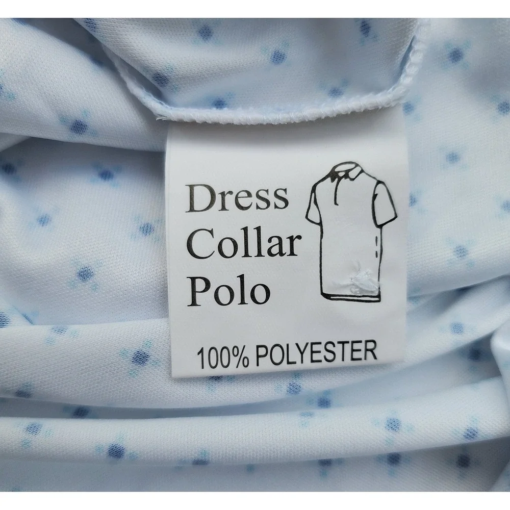 Collars & Co Mens Dress Collar Polo Shirt White Blue Diamond Print Large NWT